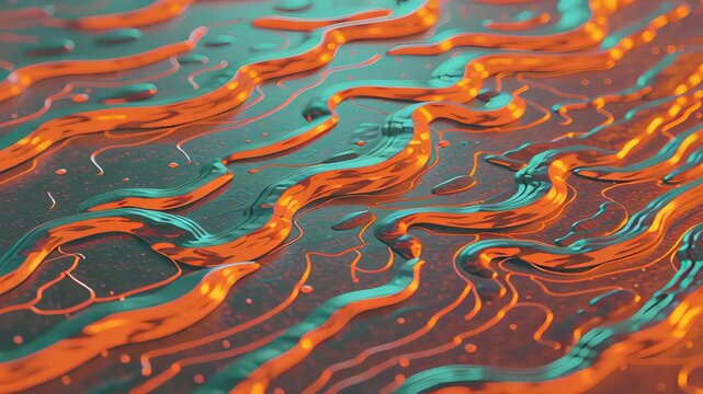 Abstract Teal and Orange Wavy Lines Fluid Texture Background Design with a Futuristic Look