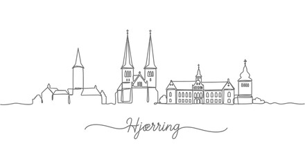 Fototapeta premium Hjorring with Denmark, City Skyline Outline, and White BG.