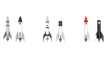 Collection of stylized rocket illustrations for space exploration concepts