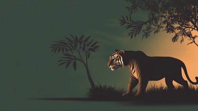 "WORLD WILD LIFE' DAY" text next to a silhouette of a tiger and a tree, symbolizing wildlife and nature. The background is a gradient of green and brown, representing forests and biodiversity. - Powered by Adobe