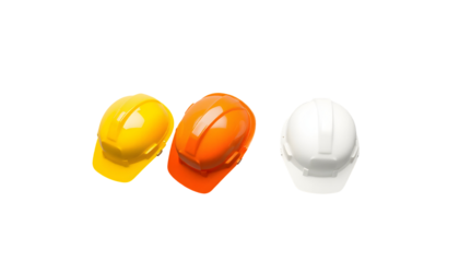 Construction Hard Hats in Yellow, Orange, and White