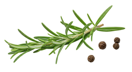 Fresh rosemary sprig with peppercorns isolated on white background culinary theme