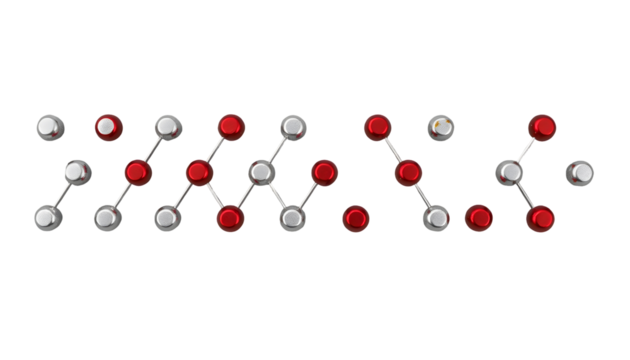 Red and white spheres arranged in a zigzag pattern