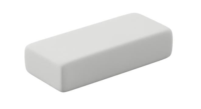 Simple white eraser isolated on white background ideal for office and school use