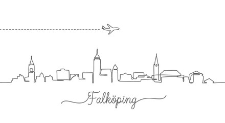 Obraz premium Falkoping with Sweden Skyline, Plane, and Line Art.