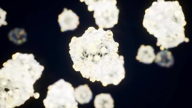 Abstract representation of floating microscopic particles in a dark background, showcasing depth