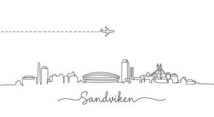 Fototapeta premium Sandviken Skyline Airplane Vector Line Art.