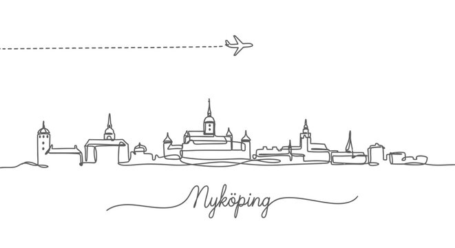 Nykoping Skyline Single Line Art Plane.