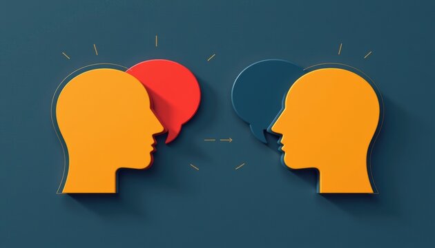 Two stylized heads representing conversation and communication.