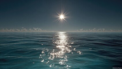 Vast ocean, bright sun, tranquil scene