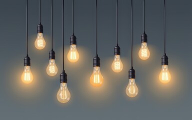 Hanging light bulbs illuminating a dark background with a warm glow.