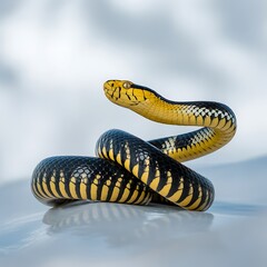 Naklejka premium A malayan blue krait snake coiled and ready to strike in the wild