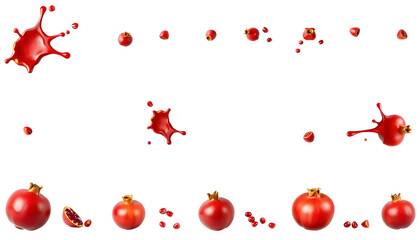 Obraz premium Pomegranate and Splash Sequence on Transparent Background