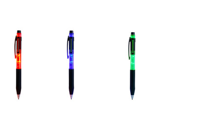 Fototapeta premium Three colored pens isolated on transparent background.
