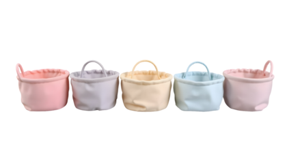 Collection of Pastel Colored Baskets with Handles on Transparent Background