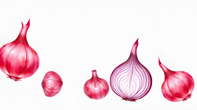 Watercolor set of red onion png. Heads of red onion on an isolated background. Vector illustration - Powered by Adobe