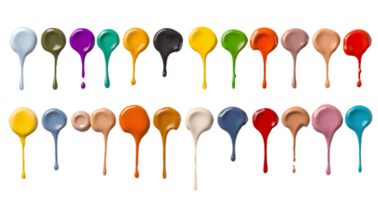 Colorful paint drips from spoons, isolated on transparent background