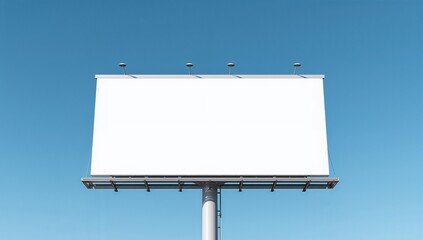 Obraz premium Blank white advertising billboard with lights against clear blue sky
