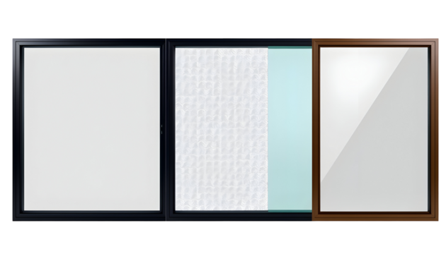 Three Window Frames Displayed with Varying Styles and Textures