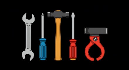 Vector of tools wrench, hammer, screwdriver