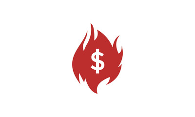 A fiery logo depicting money on fire, symbolizing financial loss, inflation, or urgent spending.