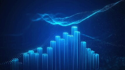 Dynamic glowing blue bar graph shows rising data trends against a dark, starry digital background, suggesting growth and innovation, ai generated 4k video animation - Powered by Adobe