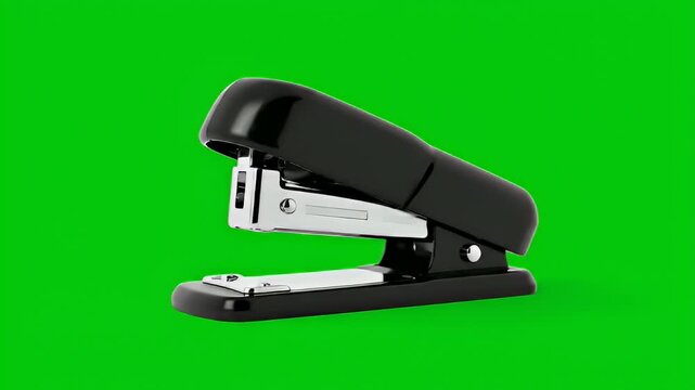 Black stapler isolated on green