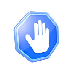 Obraz premium 3D Render of a Blue Stop Sign with a White Hand Symbol on a Black Background