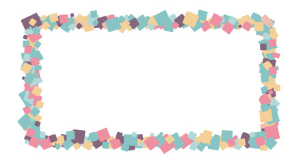Decorative rectangular border composed of small colorful scattered squares and cubes with a white empty space inside