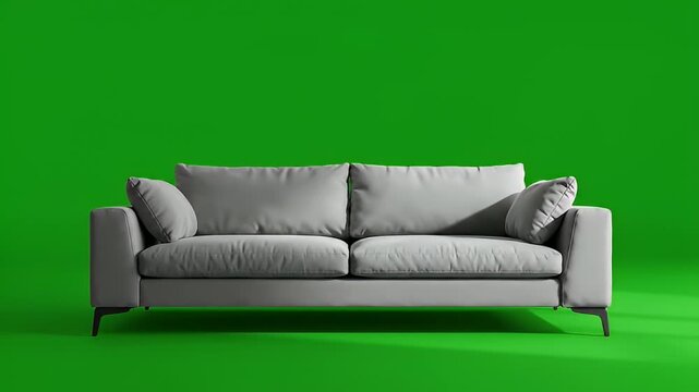 Gray sofa against green background