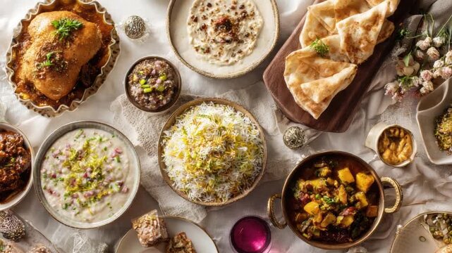 Culinary Symphony: A bountiful array of Indian cuisine presents a feast for the senses. A vivid tapestry of vibrant curries, aromatic rice, and freshly baked bread.