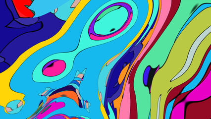 Abstract Psychedelic Brutalism Wave Blob Striped Motion Curves Composition Morphing Amoeba White Neon Fluid Shape Background