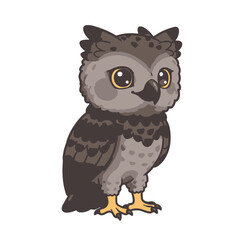 Fototapeta premium A Harpy Eagle cute icon sticker design, chibi cartoon style, 2D flat vector icon illustration of an adorable little. Kawaii style, character art, isolated on white background,