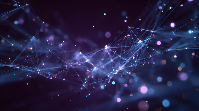 Abstract Network: Glowing Blue and Purple Plexus, Futuristic Technology Background, Digital Connectivity Concept.