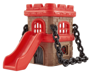 Miniature castle playset with slide and chains
