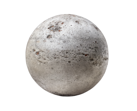 Gray sphere with textured surface, resembling weathered concrete