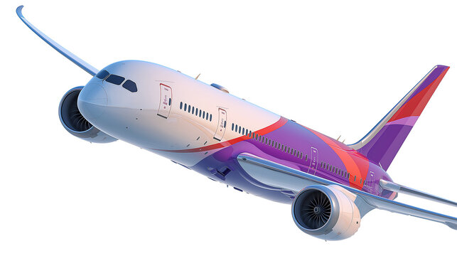 Commercial passenger airplane in flight, isolated on transparent background