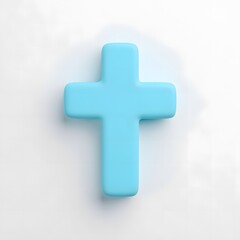 Obraz premium A light blue Christian cross symbol on a white background