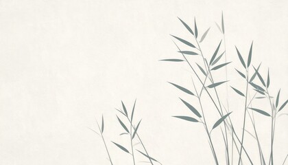 Fototapeta premium Minimalist illustration of delicate bamboo stalks with slender leaves on a plain light background, serene and nature-inspired design for art or decor use