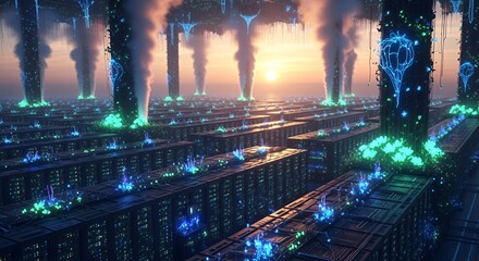 Futuristic Cityscape at Sunset: A Digital Art Masterpiece