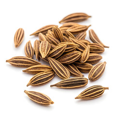 Obraz premium Dried caraway seeds are aromatic, crescent-shaped spices with a nutty, anise-like flavor, commonly used in breads,