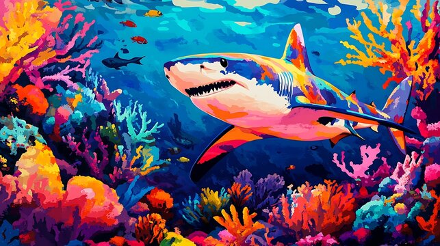 Colorful shark in vibrant coral reef