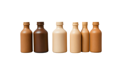 Bottles Collection Assorted colors ceramic liquid containers mockup isolated on transparent backgrou