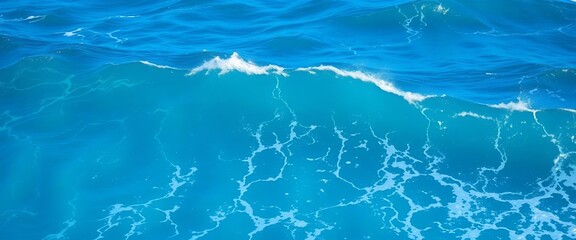 Deep azure ocean waves crashing on a vibrant blue sea background, serene, current