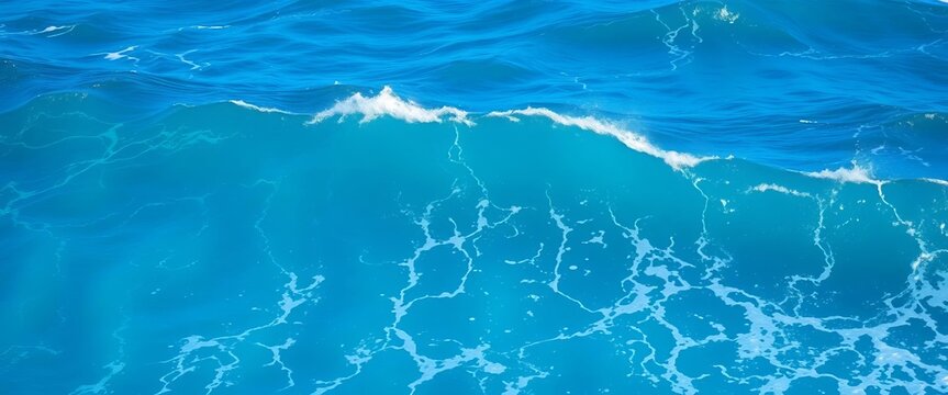 Deep azure ocean waves crashing on a vibrant blue sea background, serene, current