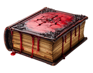 A detailed cake designed to look like a leather-bound book with a dark, magical, or spooky theme.