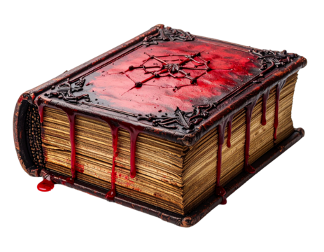 A detailed cake designed to look like a leather-bound book with a dark, magical, or spooky theme.