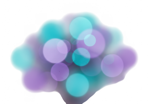 Abstract purple and teal bokeh lights isolated on transparent background