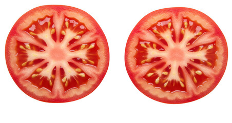 Two slices of ripe red tomato isolated on transparent background