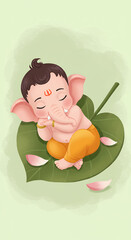 Cute Ganesha Sleeping Illustration &ndash; Adorable Spiritual Design